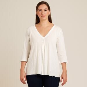 Odd Molly Cotton 3/4 Sleeve Pick Up Blouse in White Large